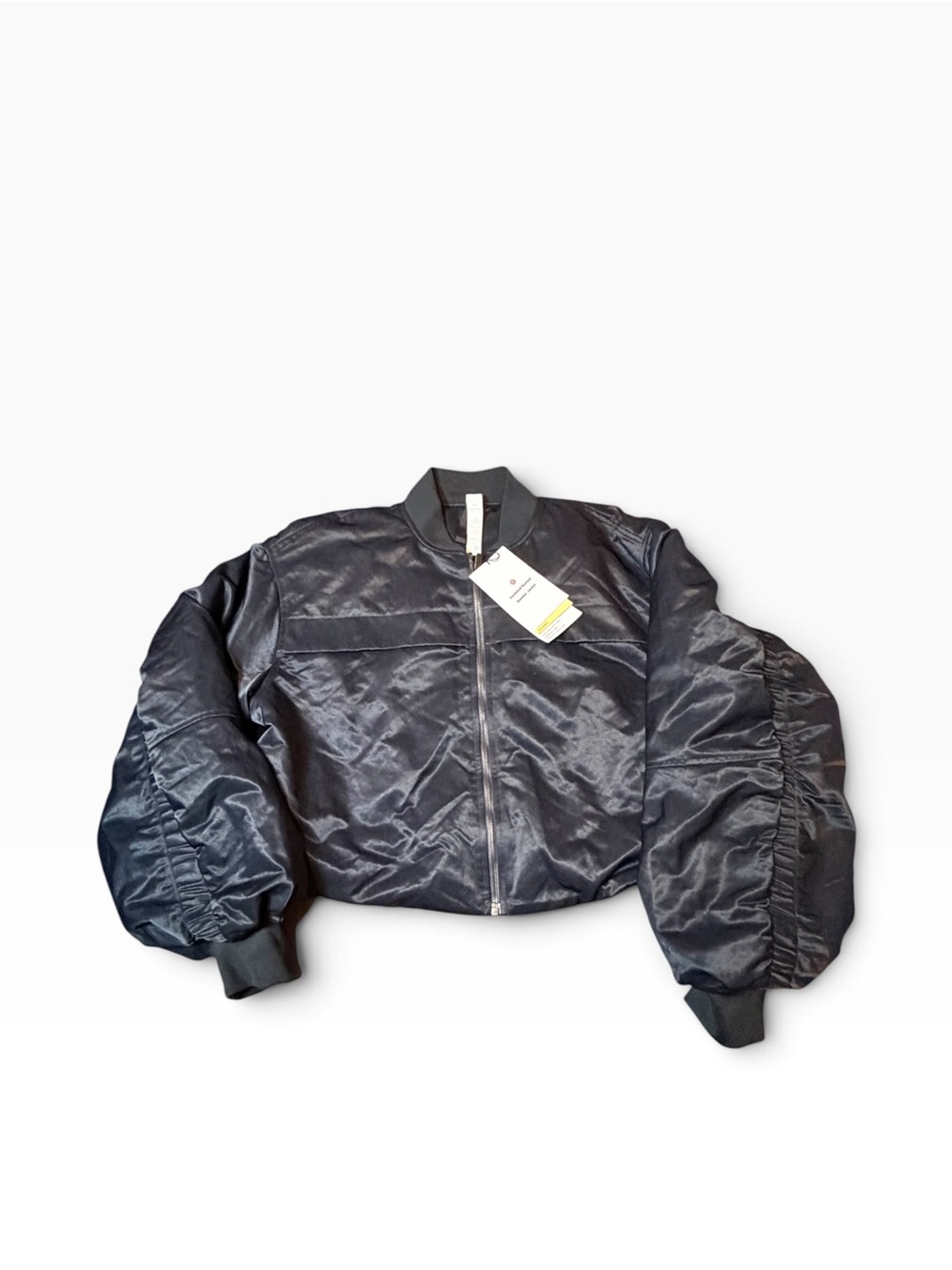 Lululemon Insulated Ruched Bomber Black Jacket Size 8 Cinch Waist Drawstring